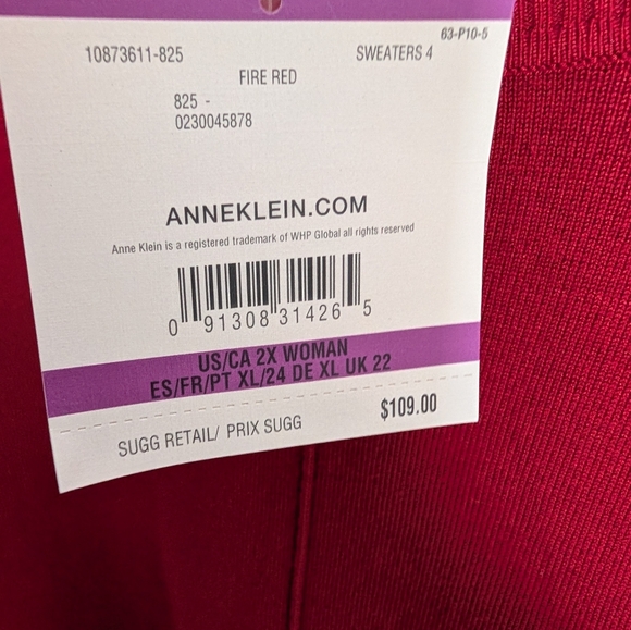Anne Klein Vibrant Red Cowl Neck Sweater 2X *Slight Imperfections* - Picture 7 of 9